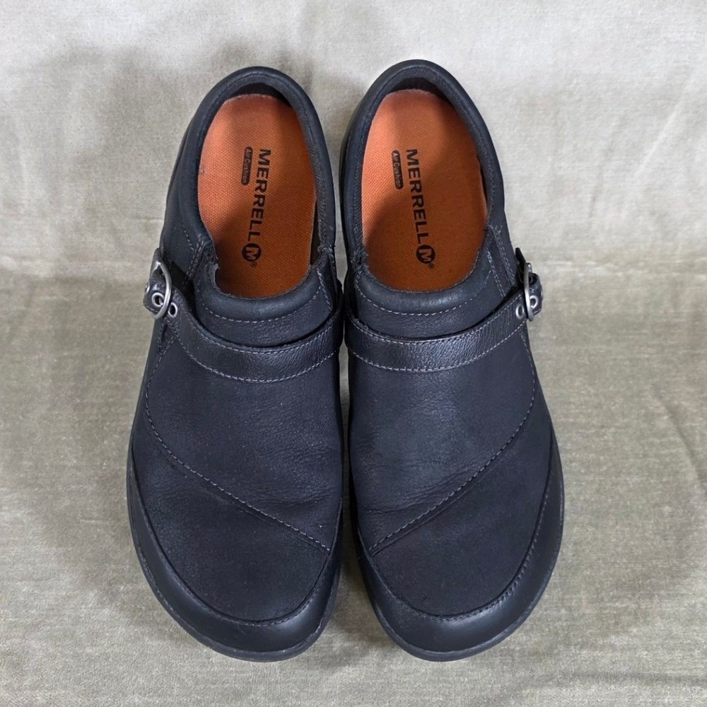 Merrell Womens Dassie Black Leather Slip On Buckle Shoes J69078 Size 10 Comfort